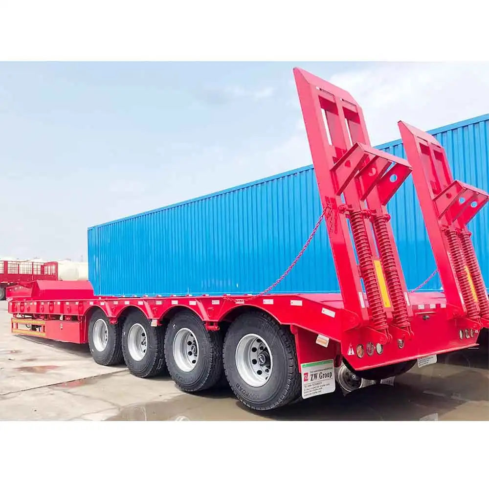ZW 2 3 4axels 10m-18m 50-80ton machinery Transport Lowboy Semi Trailer Lowbed Semi Trailer for sale
