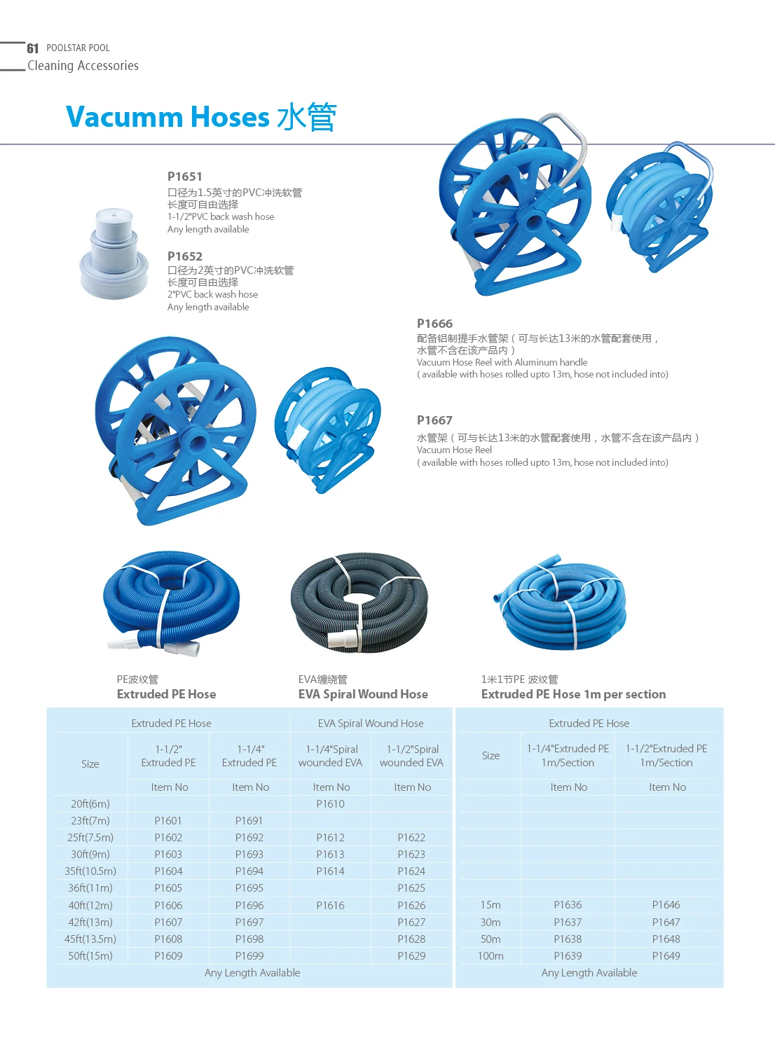 Poolstar 1-1/4 Inch Blue Extruded PE Cuttable Swimming Pool Vacuum Hose 1 Meter per Section for Cleaning and Pool Cleaning
