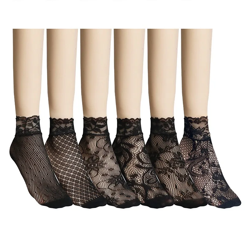 fish net socks ankle thin women silk lace socks