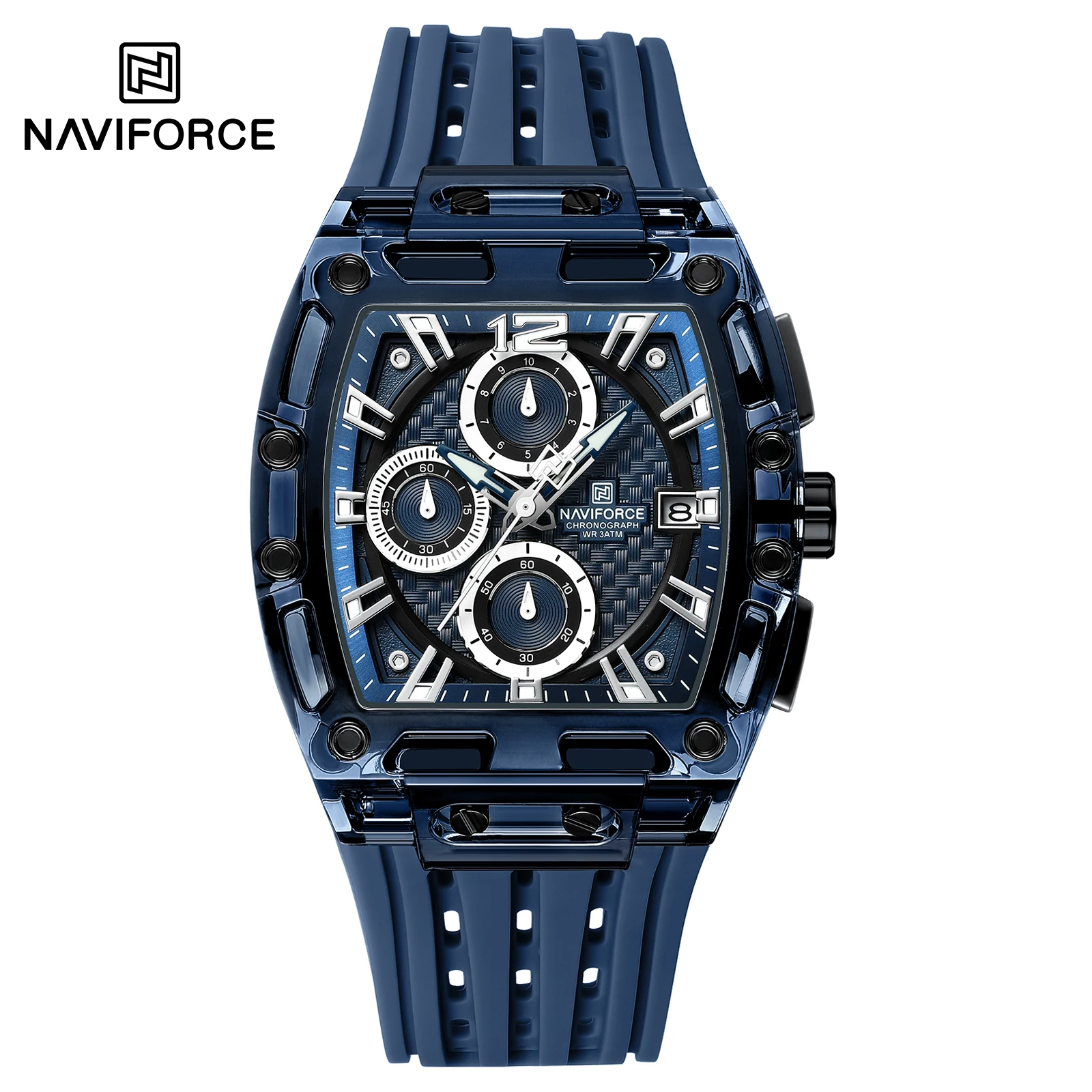 NAVIFORCE 7105 Business Unique Square Watches Men with Large Dial Sport Quartz Silicone Bands Wristwatches with Luminous Hands