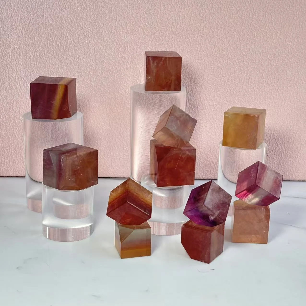 Hot Sale Polished Natural Rainbow Fluorite Stones Crystal Cube Stones Wholesale Fluorite Cube For Sale