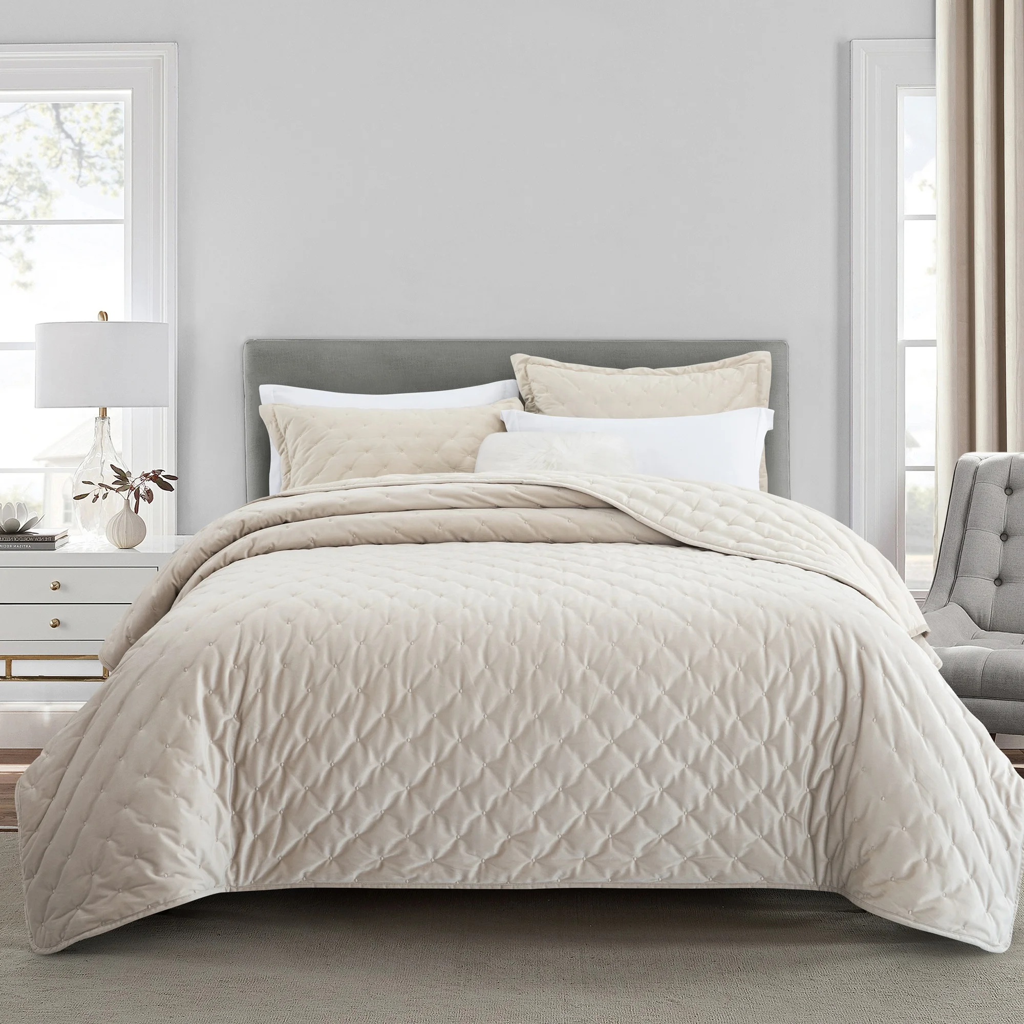 Soft Velvet bedspread and matching curtains dots embroidery quilts bedding bedspreads for living room