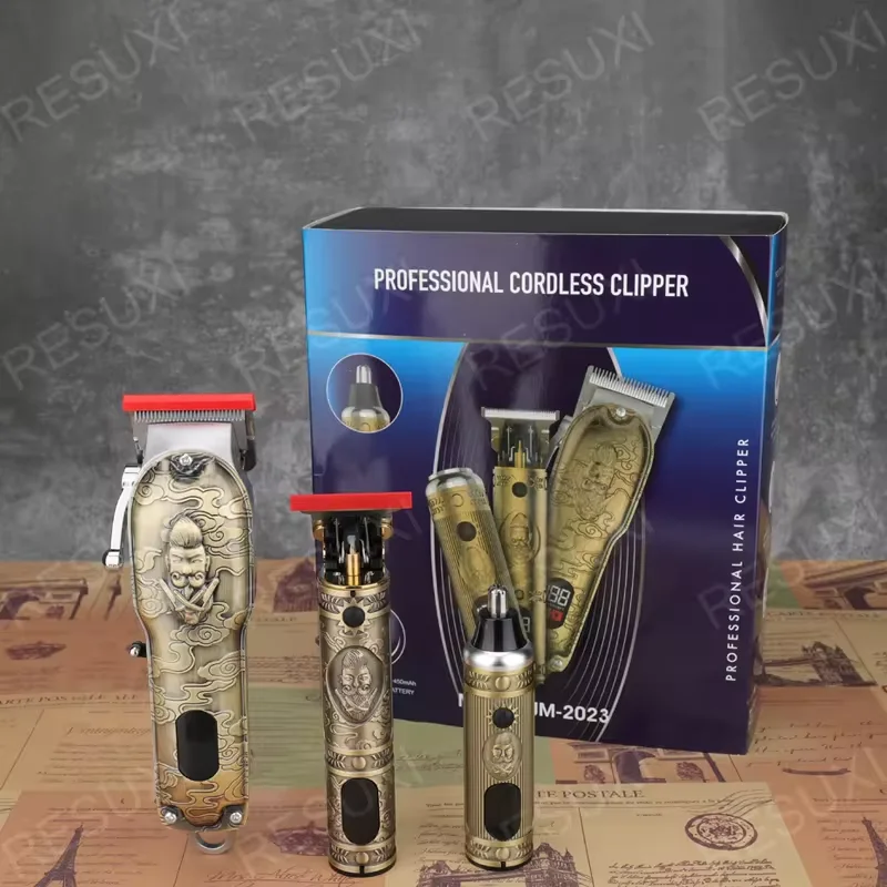 Professional Rechargeable Electric Replacement Blade Men Barber Machine Hair Trimmers Clippers Set Gold Stainless Steel 3 Hours