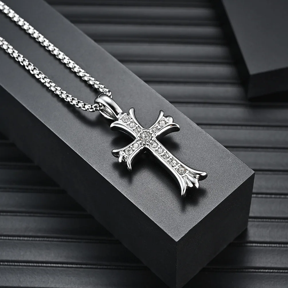 Fine Jewelry 18k Gold Large Men Chunky Gothic Chain Silver Zirconia Necklaces Diamond Cross Pendant