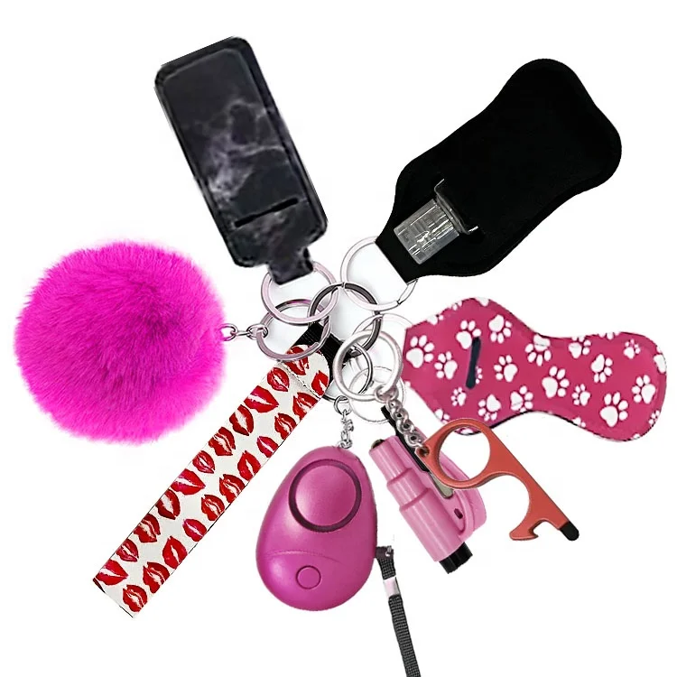 Оптовая продажа, миниатюрный держатель для бутылки с мылом, набор ключей для самообороны для женщин с сигнализацией