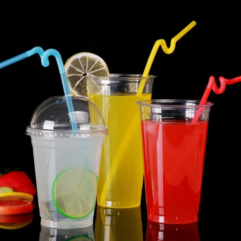 Disposable Clear Boba Juice Milktea Plastic Cups With Flat And Dome Lids 5oz 6oz 8oz 24oz 32oz