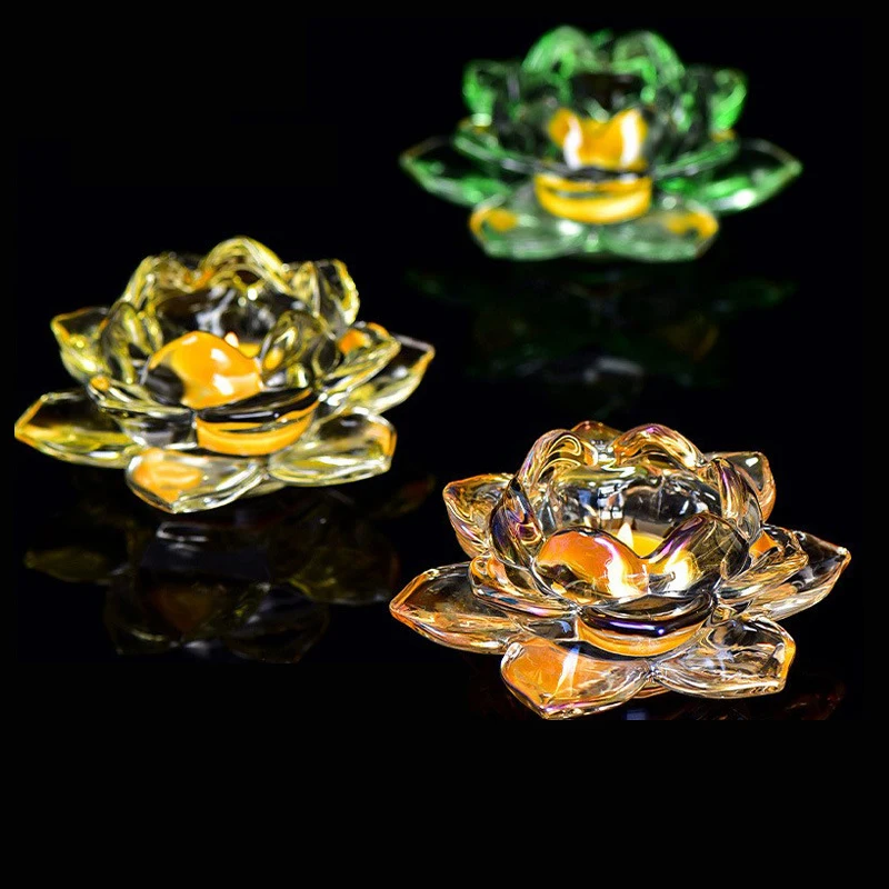 Transparent glass colored lotus candle holder Candle holder for Buddha lamp lotus lamp home decoration