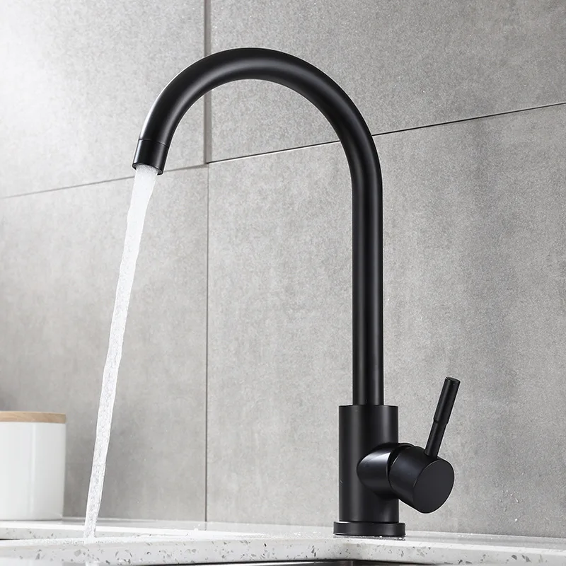 Flexible faucet 304 stainless steel kitchen faucet matte black hot cold water kitchen tap 360