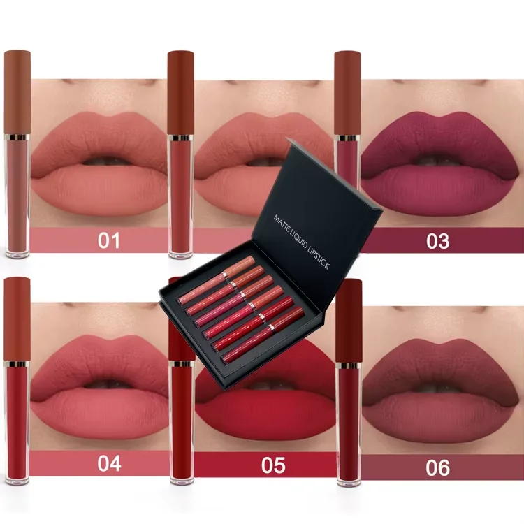 Luxury No-Stick Long Lasting Waterproof High Pigment 6PCS Lipstick Set Private Label Liquid Lipstick