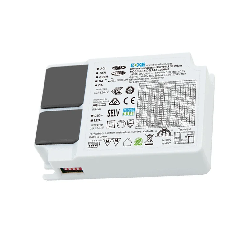 BOKE 30.4W 6-42VDC 0.25-0.80A DALI2+PUSH (switch DIM)dimming Constant Current Dimmable driver