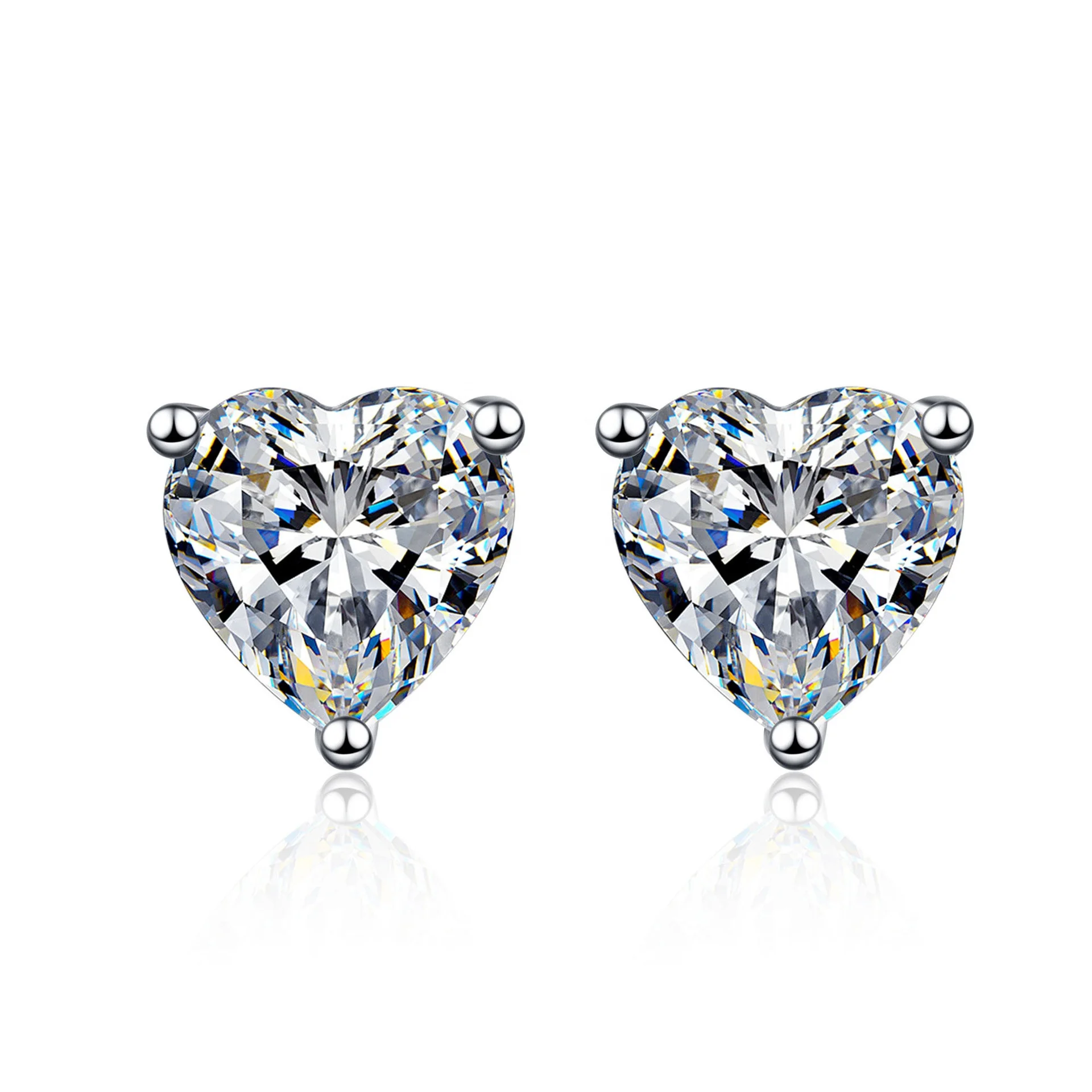 girlfriend gifts 925 sterling silver pt950 gold plated 1 karat 2 karat heart shape moissanite  jewelry stud earrings