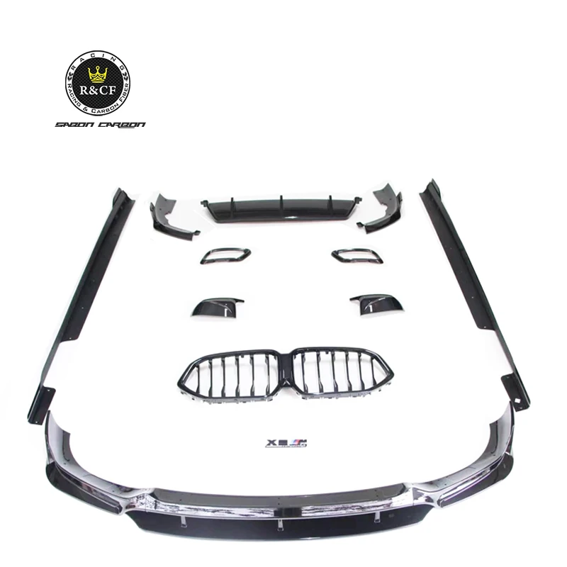 2019 X6 G06 M sport Body kit Gloss Black Front Bumper Lip Splitter Side Skirts Spoiler Diffuser set For BMW X6 G06