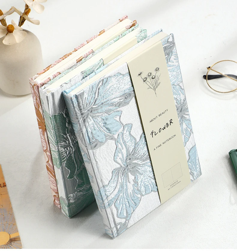 New Premium Embossed Gold Jacquard Lily A5 Student Notebook Cloth Hardcover Notebook Stationery Promotional Notebook Gift