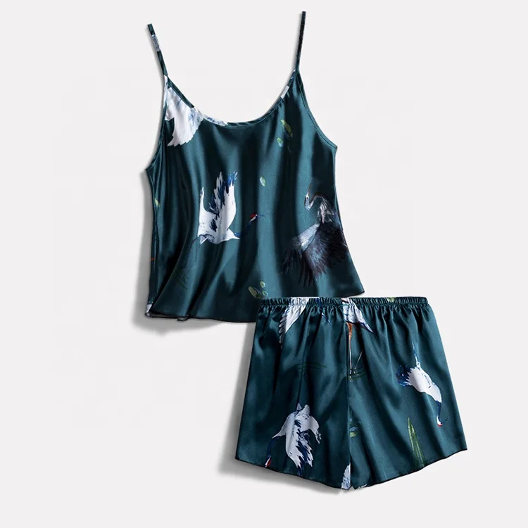 Night Suit Sexy Ladies Satin Sleepwear Floral Printed lady sexy Pajamas