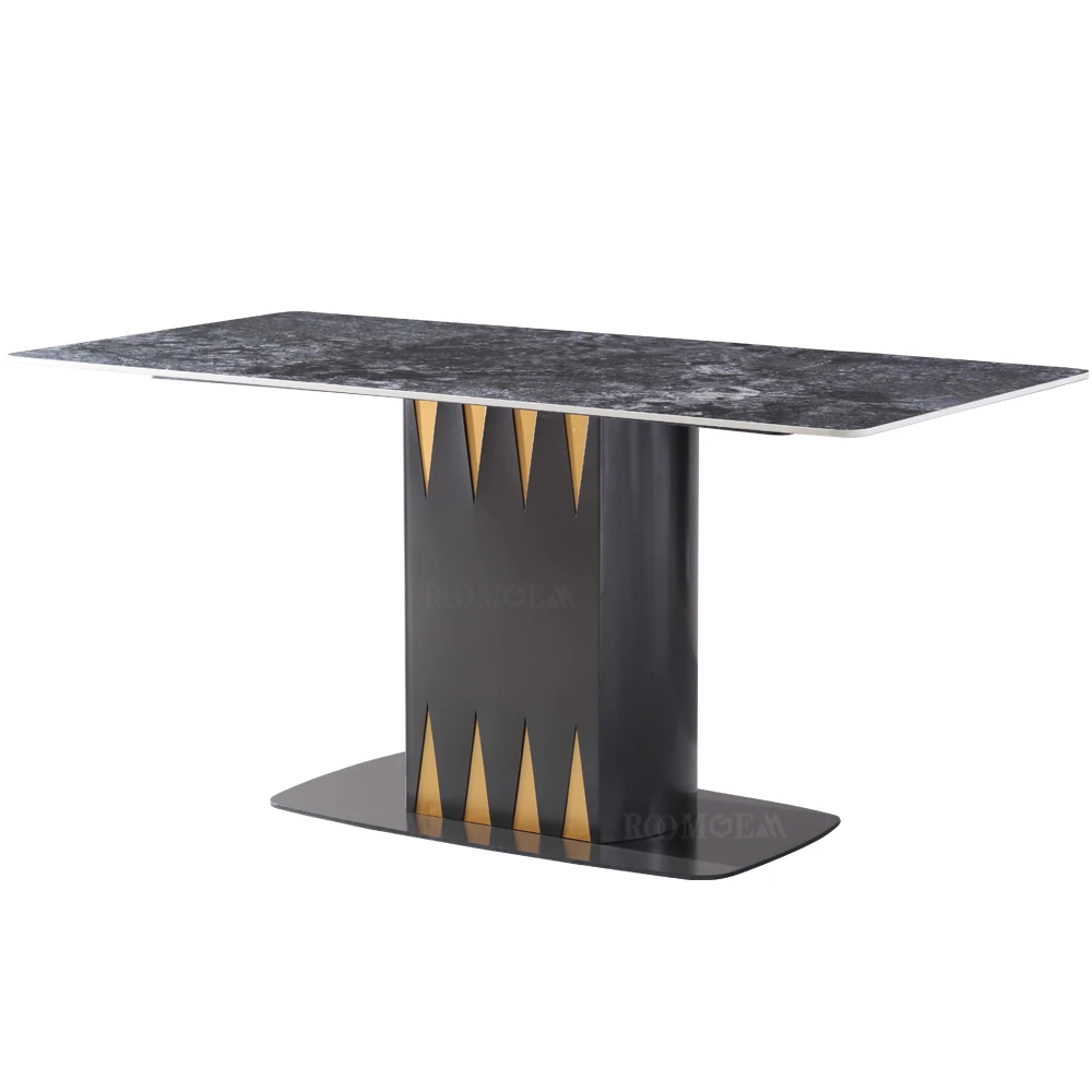 Black Marble Top Rectangle Long Dining Table With 6 Chairs Restaurant Home Use Tables Furniture