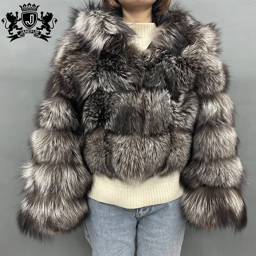 Winter Brown Hooded Short Raccoon Fur Coat Plus Size Real Fox Fur Bomber Jacket Crop Charming Fox Fur Coat