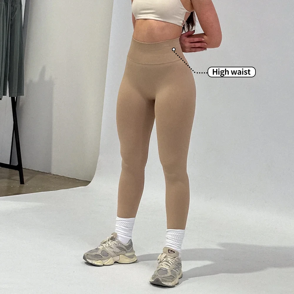 OEM Custom High Waist Seamless Knitted Tight Yoga Pants Black Solid Seamless Leggings