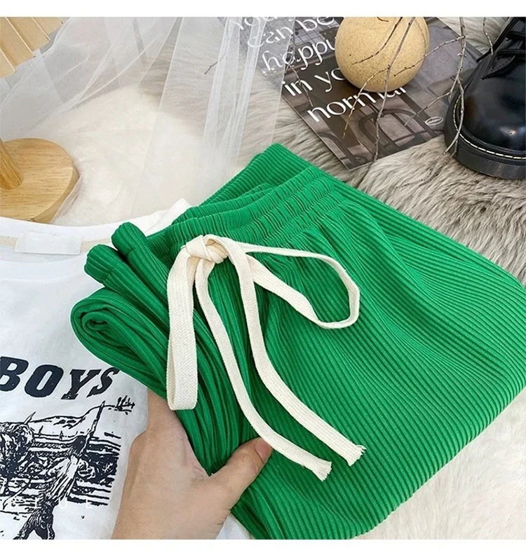 Fashion Women Summer Wide Leg Pants Casual High Waist Long Trousers Female Pleated Solid Color Pants Streetwear