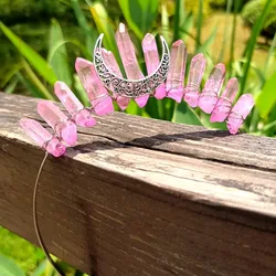 Handmade Natural Crystal Stone Crown Moon Hair Hoop Headband