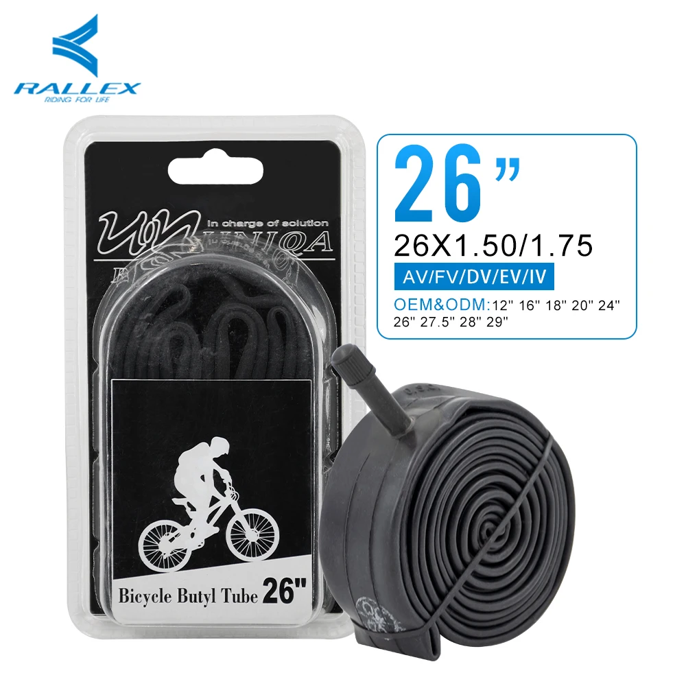 RALLEX China factory wholesale high quality butyl rubber 26*1.5/1.75 road mtb bike bicycle inner tube