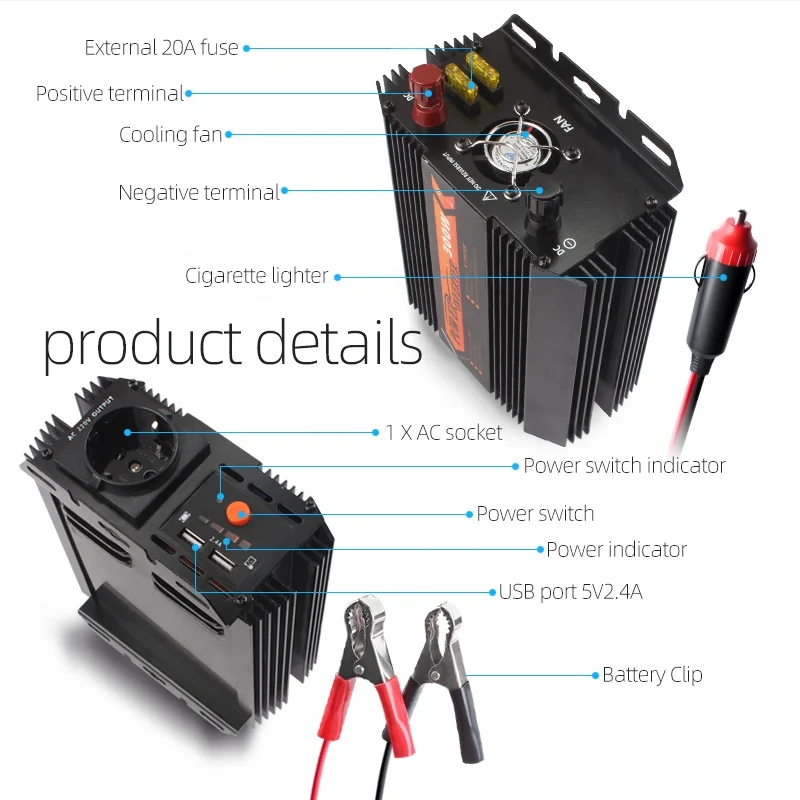 Инвертор мощности 300 Вт, высококачественный автомобильный инвертор мощности, золотой поставщик, модифицированный синусоидальный сигнал от 12 В до 220 В, солнечный инвертор 300 Вт