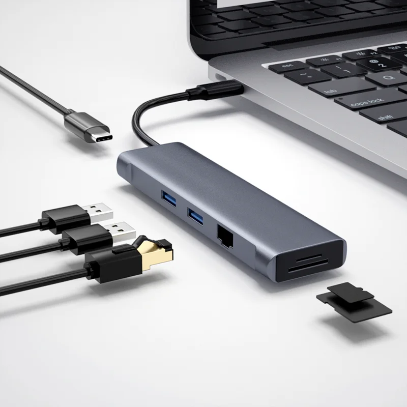  Koogold T1901 6 в 1 USB-C Type-C USB Hub адаптер с PD USB3.0 RJ45 SD/TF карты Type C ноутбук для мобильного