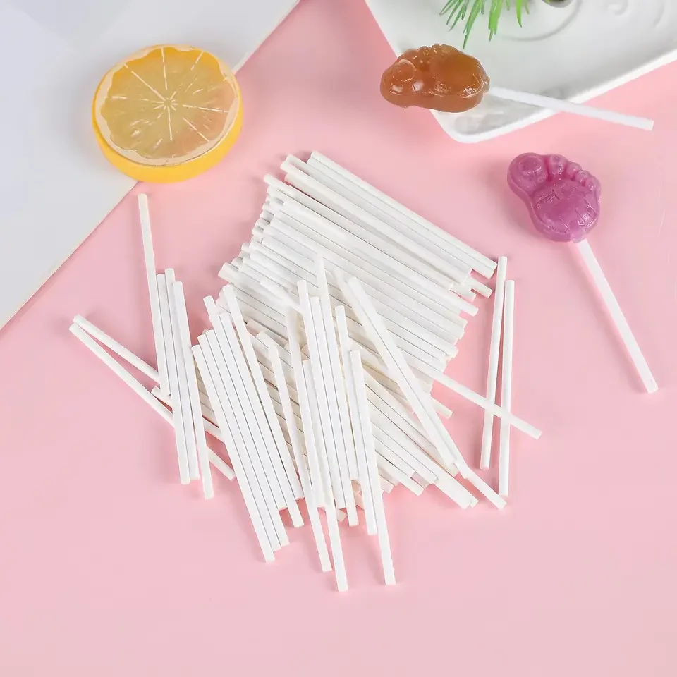 Wholesale Customized  Home Baking DIY Food Grade Cake Candy Chocolate Sugar Stick Lollipop White Paper Stick
