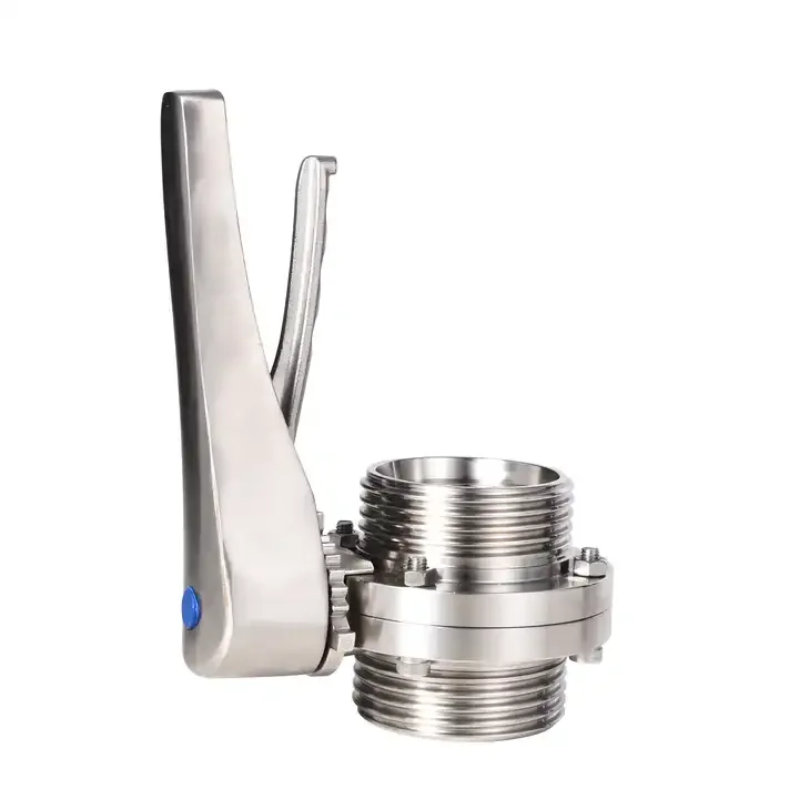 Пищевой клапан-бабочка из нержавеющей стали 304 316L с наружной резьбой ручкой