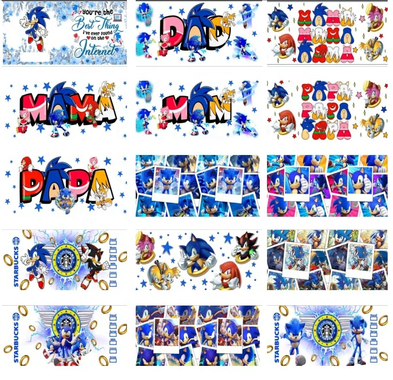 20000+ Trending Styles Cute Cartoon Anime 3D UV dtf Cup Wrap Stickers Anime Sonics 3D UV Dtf Cup Wraps for 16OZ Cup Use