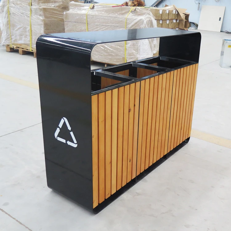 3/4 Compartment open top stainless steel wood recycling outdoor and indoor trash can 3 Compartment Recycling Bins recycling bin
