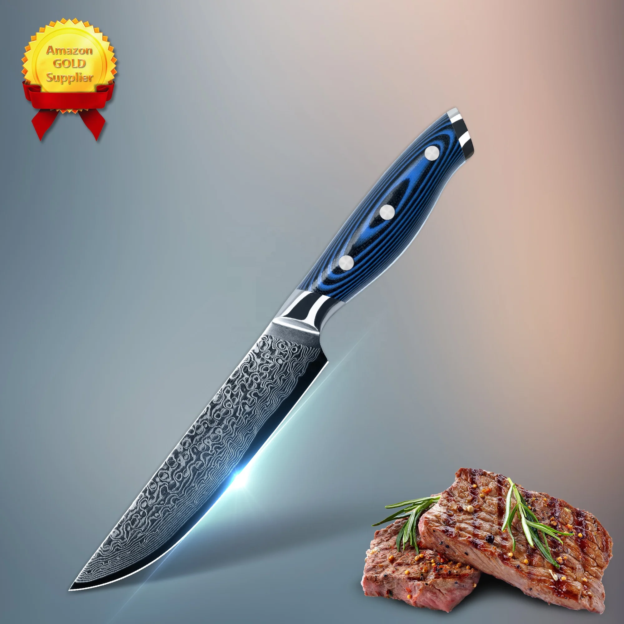 SkyCook Premium Damascus Handmade buy steak knives steak knife set steak knives with Blue G10 Handle