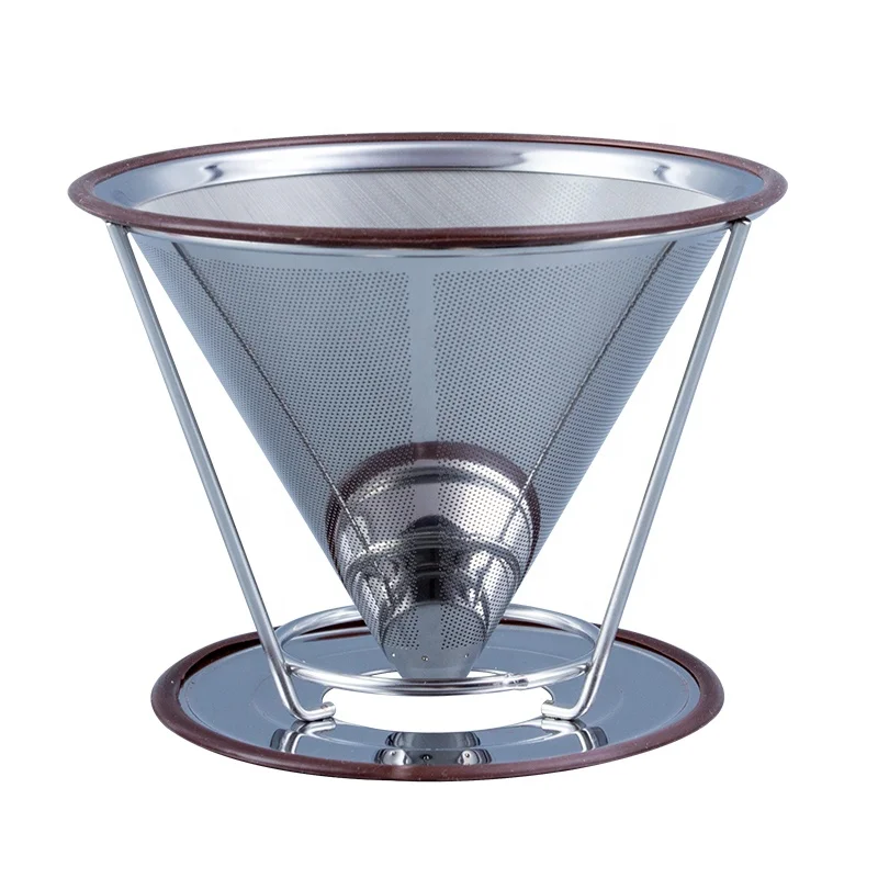 Cone Paperless Pour Over Coffee Dripper Stainless Steel Reusable Coffee Filter With Cup Stand