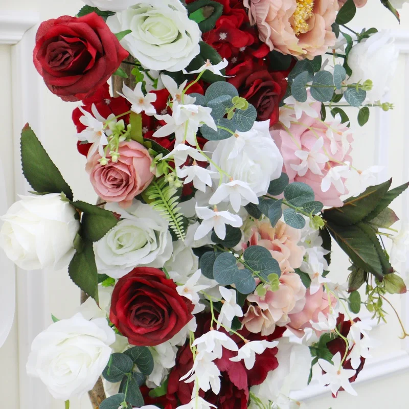 Wedding Arch Decor Hang Corner Flower Colorful Rose Eucalyptus Artificial Flower Row Party Stage Backdrop Flowers