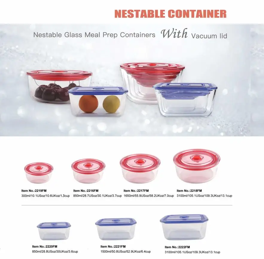 Food preservation borosilicate glass vacuum food container set