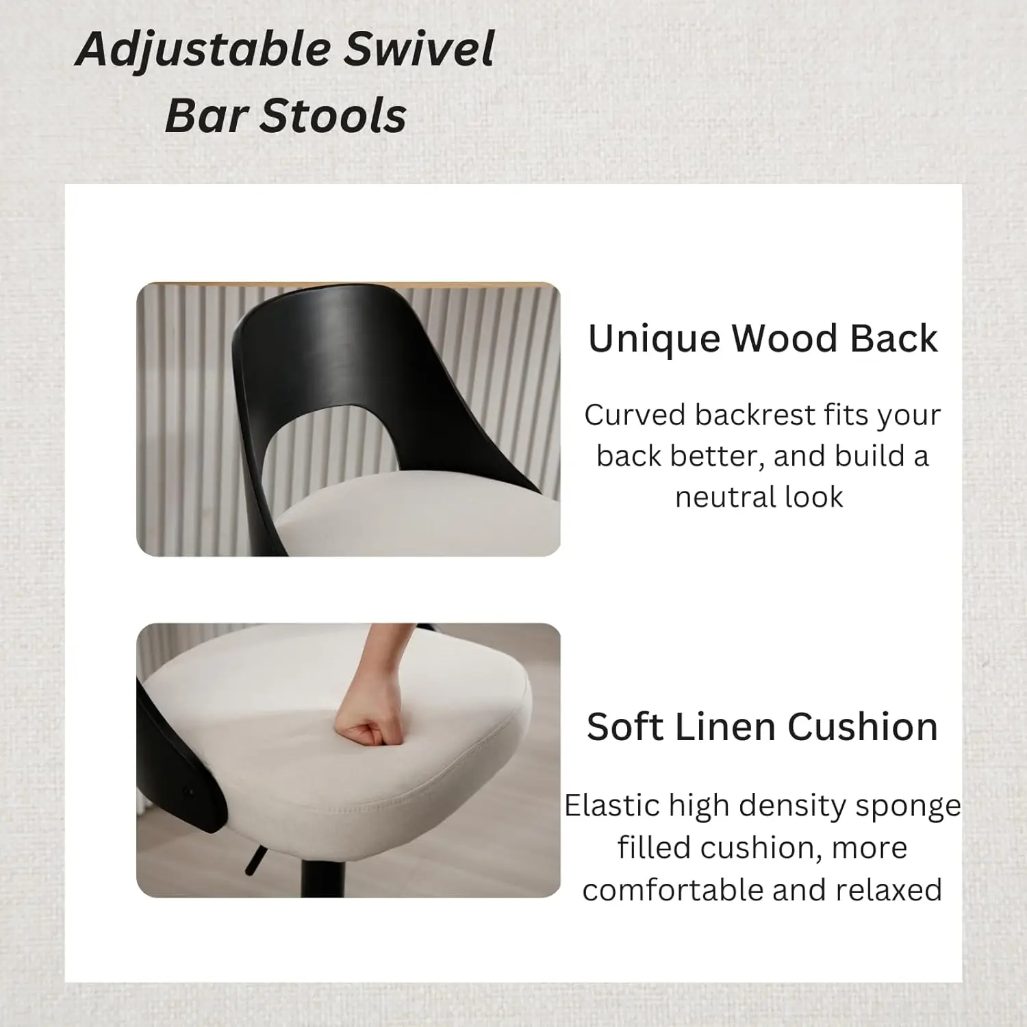 Simple Comfortable Black PU Leather Bar Stool High Chair Kitchen Living Room Hotel Bedroom School Adjustable Plywood Features