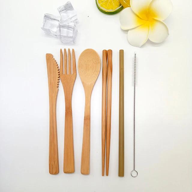
Wholesale Eco-Friendly Reusable Naturel Bamboo Travel Cutlery Set 