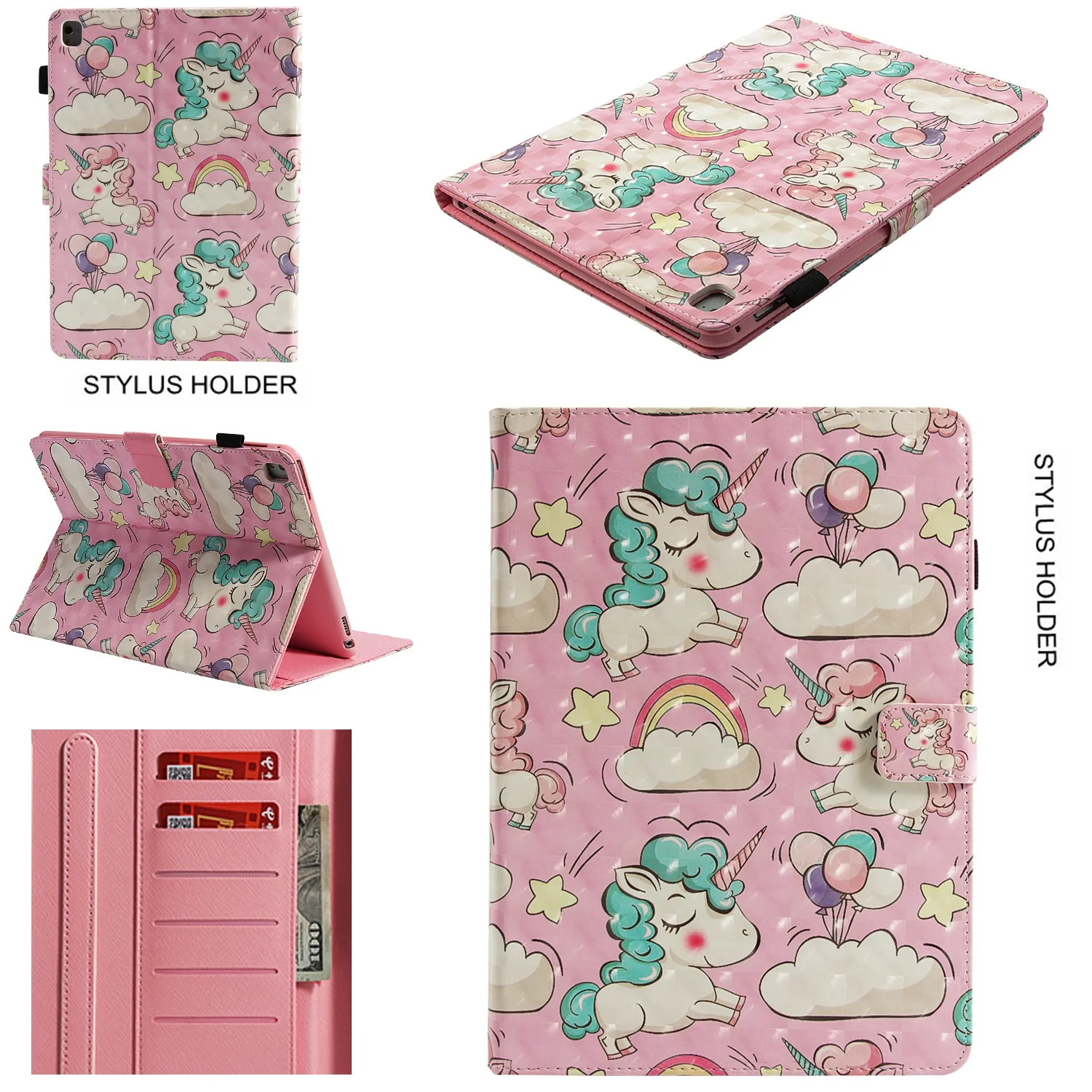 For Apple iPad Pro 9.7 2016 Smart Tablet Case Cartoon Pattern Folio Leather Card Slot Protector Back cover For iPad 7