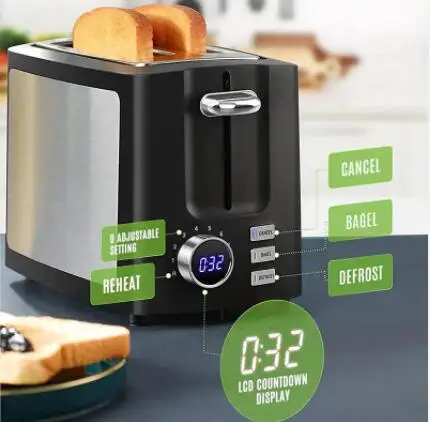 2 pieces of stainless steel digital LED display toaster smart toaster digital toaster toaster