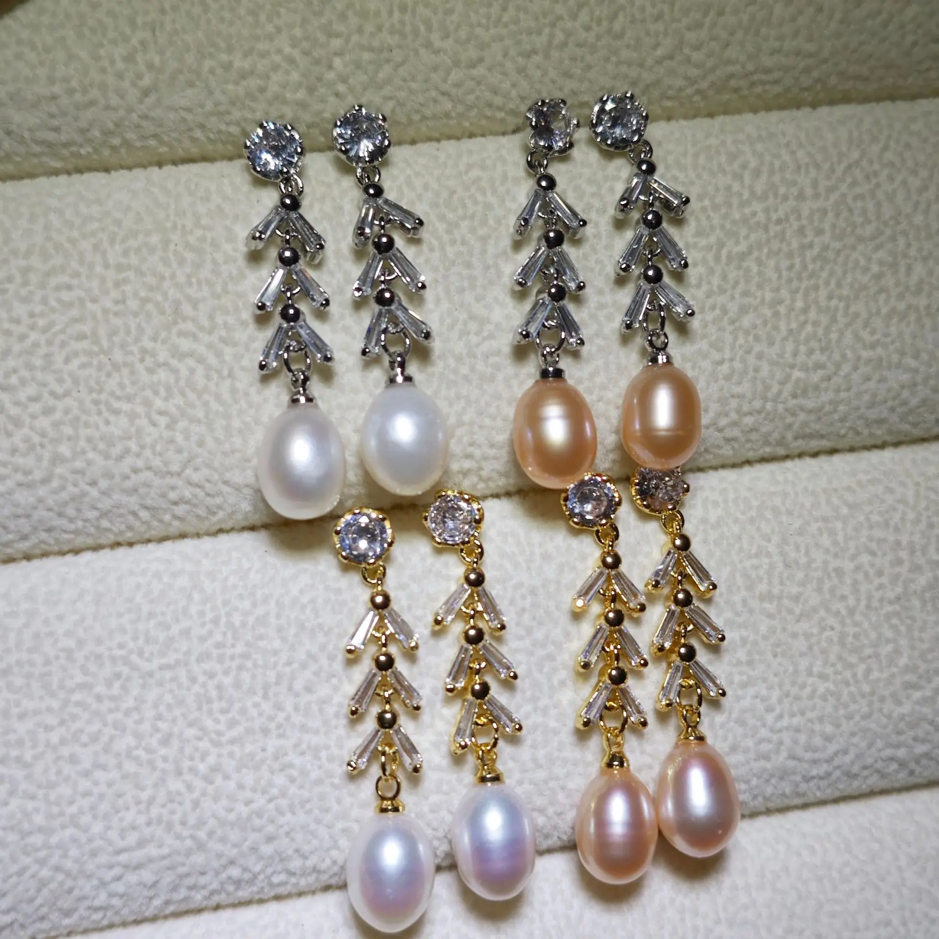 18k Real Gold Plated White Zircon Vintage Natural Freshwater Pearl Drop Earrings For Women