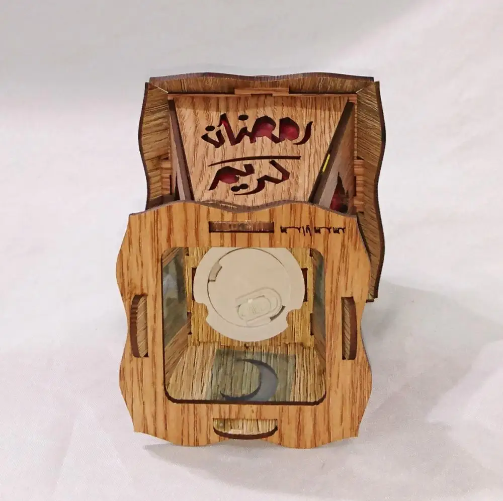 AA123 Ramadan Decor Square Laser cut LED Lantern With Shaking Flashing Lights For Kids
