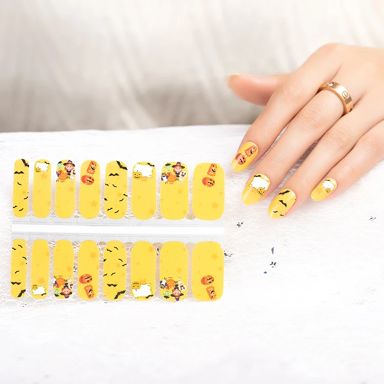 Halloween glow in dark cat pattern 100% real nail polish strips nail wraps