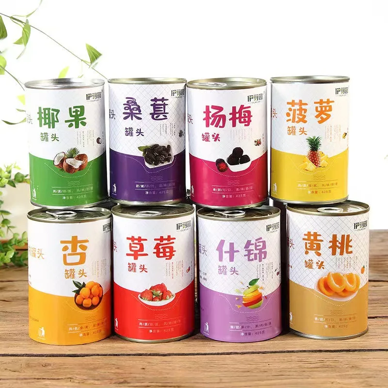 Банка для свежих фруктов, 425 г/банка в ассортименте, банка оранжевого, ананаса, кокоса, воскового ягод, винограда, клубники, груши, желтого персика