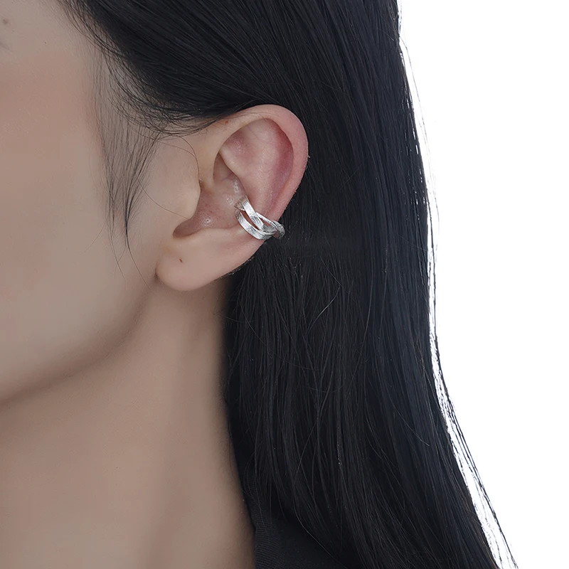 ICEBELA Fashion Jewelry 925 Sterling Silver Personality Geometric Hollow Line Ear Cuffs Women Silver
