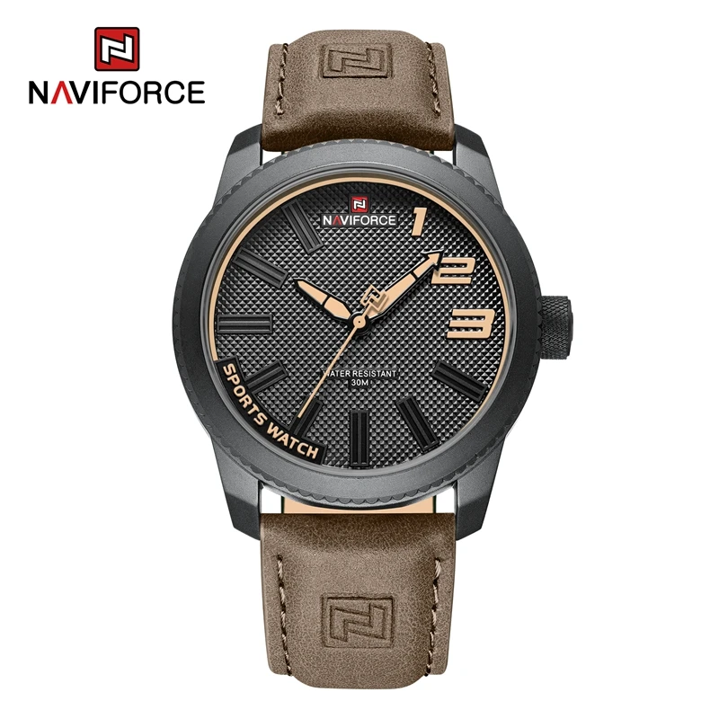 NAVIFORCE 9202L Men Wristwatches Top Brand Luxury Waterproof Man Watch Genuine Leather Sport Quartz Male Clock 9202