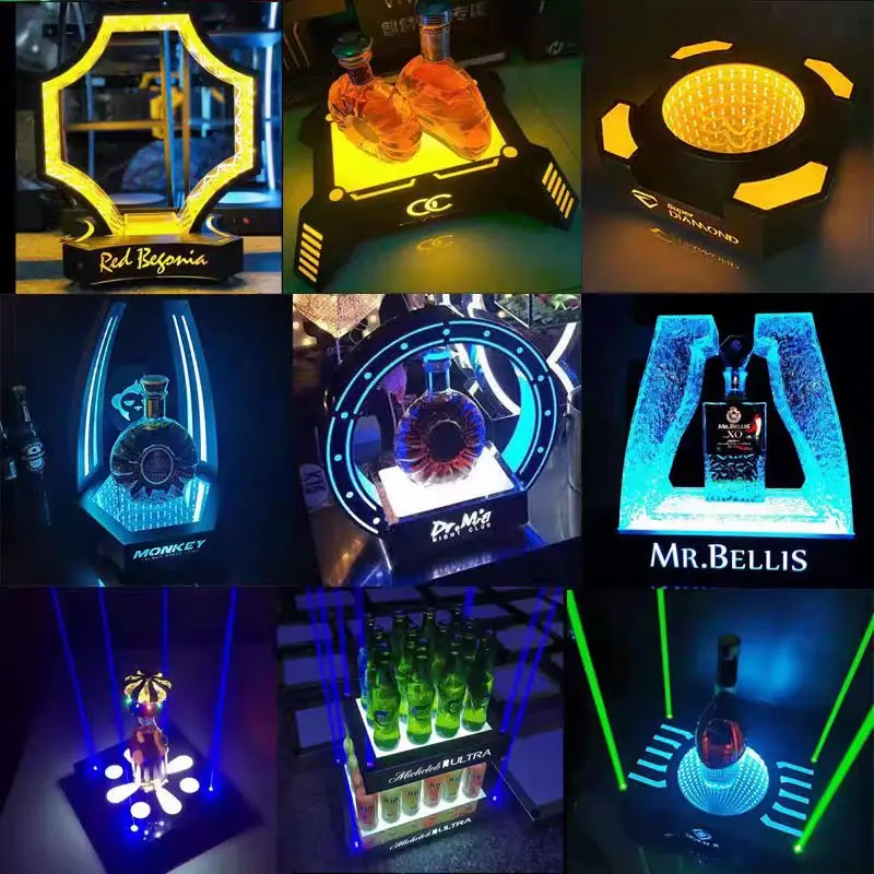 Factory rechargeable plastic acrylic night club bar lighted liquor beer wine whiskey bottle holder stand presenter led Glorifier