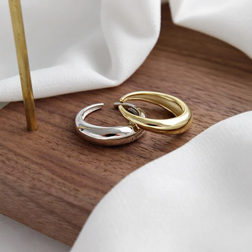 wholesale minimalist rings horn design 925 silver ring curve high polishing gold plated adjustable ring for women