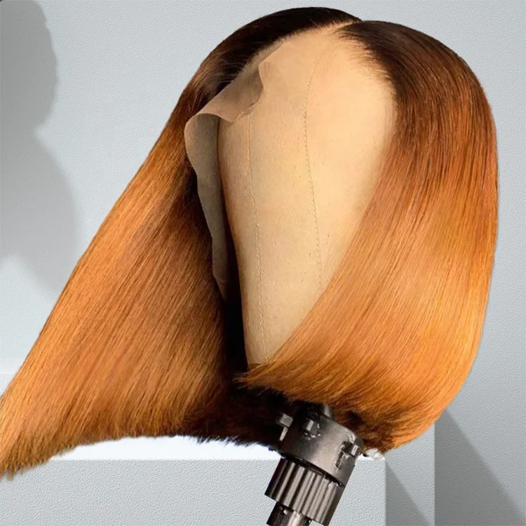 100% Brazilian Hair Ombre Ginger Wig Vendor,Wholesale Perruque Bob Humain Hair,Orange Colored Straight Tpart Wig For Black Women