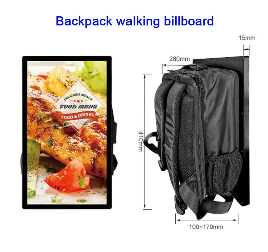 21.5 Inch Backpack Type Mobile Digital LCD Billboard Outdoor Advertising Video Player Android Capacitive Touch Human Walking SDK
