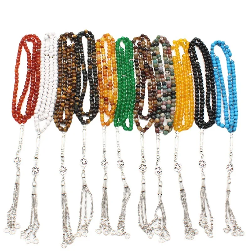 Agate 6mm beads Muslim prayer praise beads bracelet islamic stone tasbeeh 99 beads