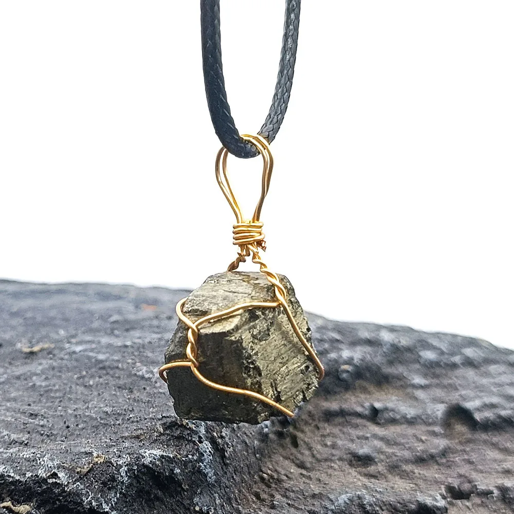 Natural Pyrite Crystal Irregular Pendant Necklace for Women Men Anxiety Jewelry Iron Rough Ore Mineral Specimen Necklaces